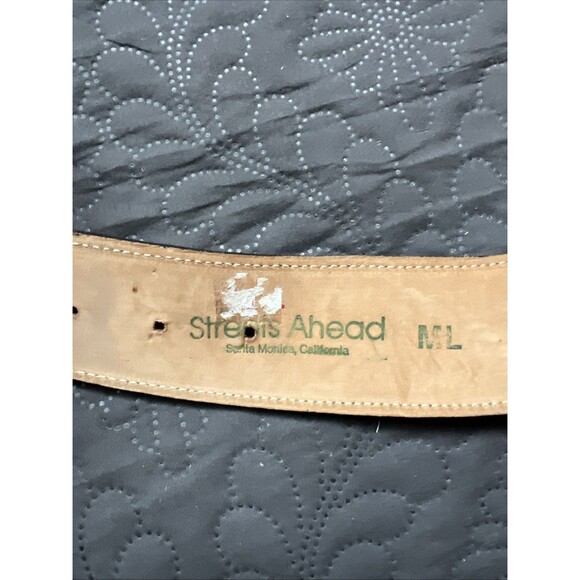 Streets Ahead VTG Silver & Rose Gold Medallion Black Leather Belt SZM/L RARE 42\